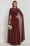 Vestido comprido de dama de honor com capa de veludo preto e decote em V