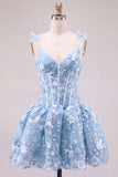 Vestido Curto de Regresso a Casa Corselado Corset Linha A cor-de-rosa com flores