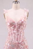 Corset cor-de-rosa, vestido curto floral floral de regresso a casa, renda nas costas