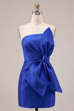 Vestido Curto de Regresso a Casa Bodycon Azul Real Bodycon, Sem Alças, com laço oversize à frente