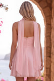 Vestido Amarelo A-Line Pérola Calço Sem Alças de Chiffon Curta de Regresso a Casa com Cachecol