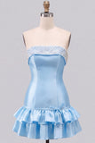 Vestido curto de regresso a casa, sem alças em Pérola com alças, em camadas, com folhos e folhos