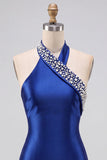 Azul Real Bodycon Pérolas, Pérolas com Strass, Vestido Curto de Regresso a Casa