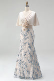 Sereia de champanhe brilhante Vestido longo de mãe da noiva com aplicações 3D