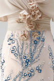 Sereia de champanhe brilhante Vestido longo de mãe da noiva com aplicações 3D