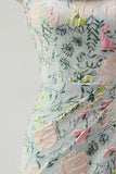 Vestido de mãe da noiva verde floral Jacquard com bainha longa e abertura