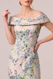 Vestido de mãe da noiva verde floral Jacquard com bainha longa e abertura
