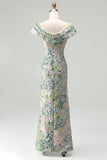 Vestido de mãe da noiva verde floral Jacquard com bainha longa e abertura
