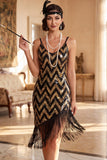 Vestido Curto Bodycon Branco Dourado de Lantejoulas Branco Brilhante de 1920 com franjas