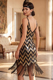 Vestido Curto Bodycon Branco Dourado de Lantejoulas Branco Brilhante de 1920 com franjas