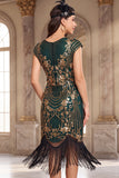 Vestido Flapper dos anos 1920 com mangas vintage vintage pretas com franjas, lantejoulas