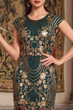 Vestido Flapper dos anos 1920 com mangas vintage vintage pretas com franjas, lantejoulas