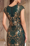 Vestido Flapper dos anos 1920 com mangas vintage vintage pretas com franjas, lantejoulas