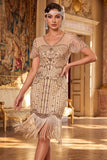 Lantejoulas pretas pretas douradas cintilantes Vestido Curto de Festa de Gatsby com franjas