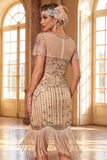 Lantejoulas pretas pretas douradas cintilantes Vestido Curto de Festa de Gatsby com franjas