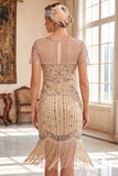 Lantejoulas pretas pretas douradas cintilantes Vestido Curto de Festa de Gatsby com franjas