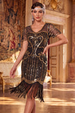 Lantejoulas pretas pretas douradas cintilantes Vestido Curto de Festa de Gatsby com franjas