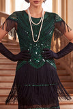 Vestido vintage preto dourado com lantejoulas franjadas anos 1920 com mangas curtas