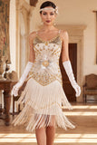 Vestido Flapper sem mangas dos anos 1920 com lantejoulas pretas pretas e lantejoulas vintage
