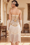 Vestido Flapper sem mangas dos anos 1920 com lantejoulas pretas pretas e lantejoulas vintage