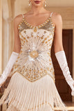 Vestido Flapper sem mangas dos anos 1920 com lantejoulas pretas pretas e lantejoulas vintage