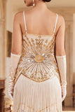 Vestido Flapper sem mangas dos anos 1920 com lantejoulas pretas pretas e lantejoulas vintage
