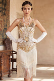Vestido Flapper sem mangas dos anos 1920 com lantejoulas pretas pretas e lantejoulas vintage