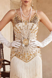 Vestido Flapper sem mangas dos anos 1920 com lantejoulas pretas pretas e lantejoulas vintage