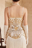 Vestido Flapper sem mangas dos anos 1920 com lantejoulas pretas pretas e lantejoulas vintage