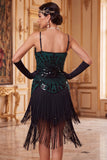 Vestido Flapper sem mangas dos anos 1920 com lantejoulas pretas pretas e lantejoulas vintage