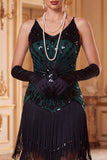 Vestido Flapper sem mangas dos anos 1920 com lantejoulas pretas pretas e lantejoulas vintage