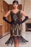 Vestido de flapper dos anos 1920 com Lantejoulas Pretas Douradas Bodycon Bodycon