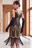 Vestido de flapper dos anos 1920 com Lantejoulas Pretas Douradas Bodycon Bodycon