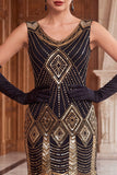 Vestido de flapper dos anos 1920 com Lantejoulas Pretas Douradas Bodycon Bodycon