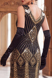 Vestido de flapper dos anos 1920 com Lantejoulas Pretas Douradas Bodycon Bodycon
