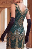 Vestido de flapper dos anos 1920 com Lantejoulas Pretas Douradas Bodycon Bodycon