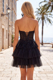 Vestido de regresso a casa, Espartilho Fúcsia Linha A, sem alças, em camadas, com apliques de renda