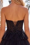 Vestido de regresso a casa, Espartilho Fúcsia Linha A, sem alças, em camadas, com apliques de renda