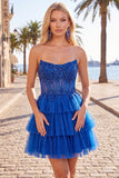 Vestido de regresso a casa, Espartilho Fúcsia Linha A, sem alças, em camadas, com apliques de renda