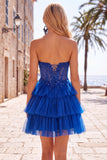 Vestido de regresso a casa, Espartilho Fúcsia Linha A, sem alças, em camadas, com apliques de renda