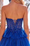 Vestido de regresso a casa, Espartilho Fúcsia Linha A, sem alças, em camadas, com apliques de renda