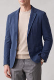 Jaqueta de fato masculino de abotoamento único com lapela azul-marinho e bolsos
