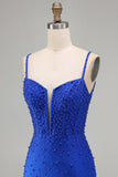 Vestido Curto de Regresso a Casa Corset Corset Pérolas Azuis Reais com Missangas