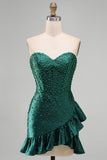 Espartilho bodycon verde escuro com pérolas com missangas Vestido de finalistas assimétrico com folhos