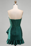 Espartilho bodycon verde escuro com pérolas com missangas Vestido de finalistas assimétrico com folhos