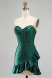 Espartilho bodycon verde escuro com pérolas com missangas Vestido de finalistas assimétrico com folhos