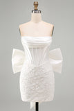 Vestido Curto de Regresso a Casa Bodycon Corset Bodycon Corset Branco com Laço Grande