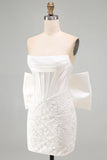 Vestido Curto de Regresso a Casa Bodycon Corset Bodycon Corset Branco com Laço Grande