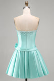 Vestido de baile de boas-vindas, perola sem alças, em cetim de menta, com laço