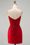 Espartilho de Lantejoulas Bodycon Bodycon Vermelho, Vestido Curto de Regresso a Casa com renda